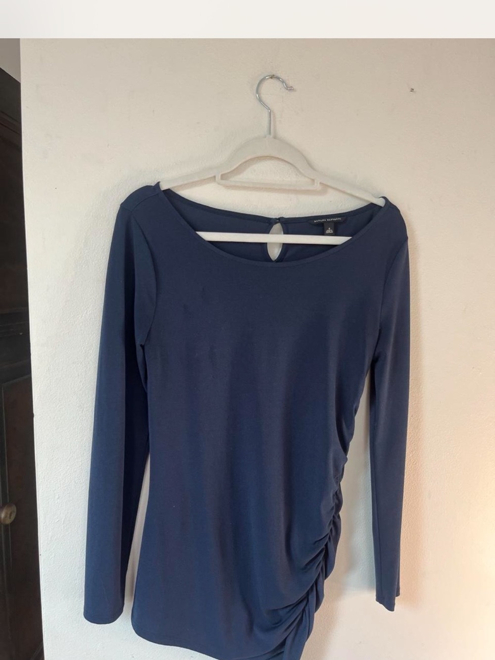 Ann Taylor Navy Long-Sleeve Ruched Side Top